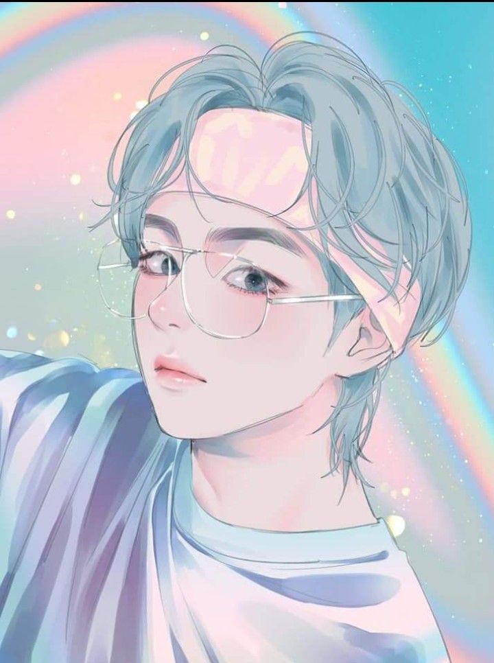 An Anime Character With Glasses And A Rainbow In The Background Wallpaper