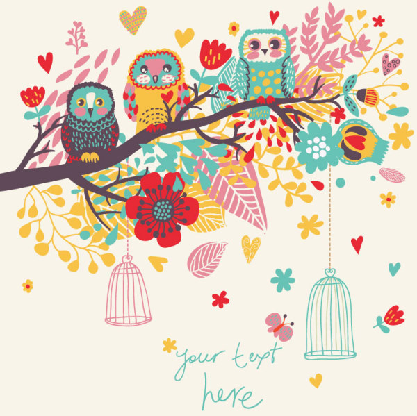 Hand Drawn Flowers And Birds Background Vector Animal