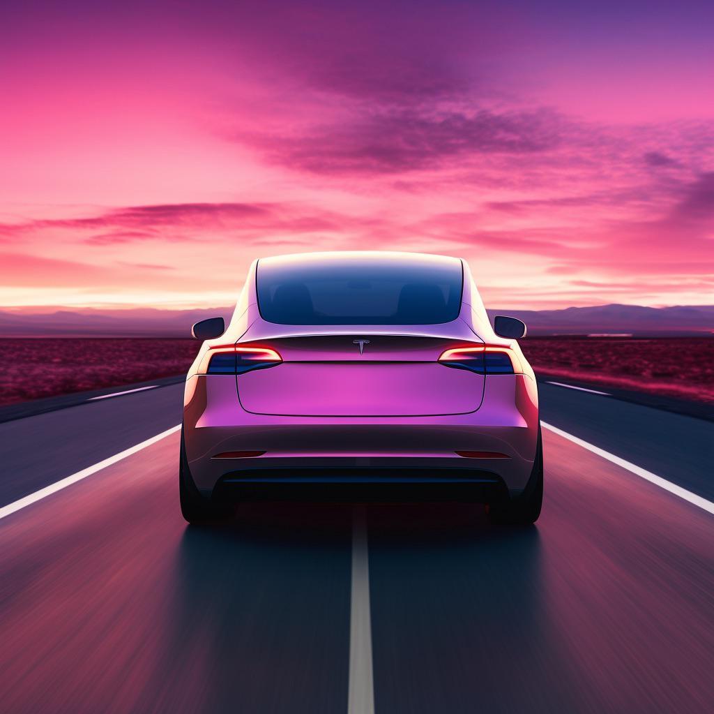 Midjourney Prompt White Tesla Model Y Driving On The Highway