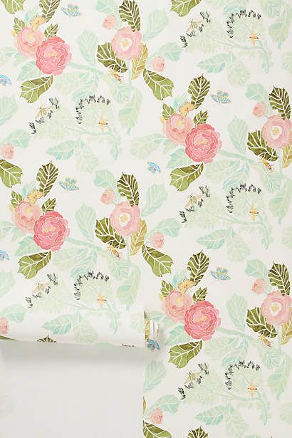 Watercolor Peony Wallpaper Little Girls Room Top Of Board And Batton