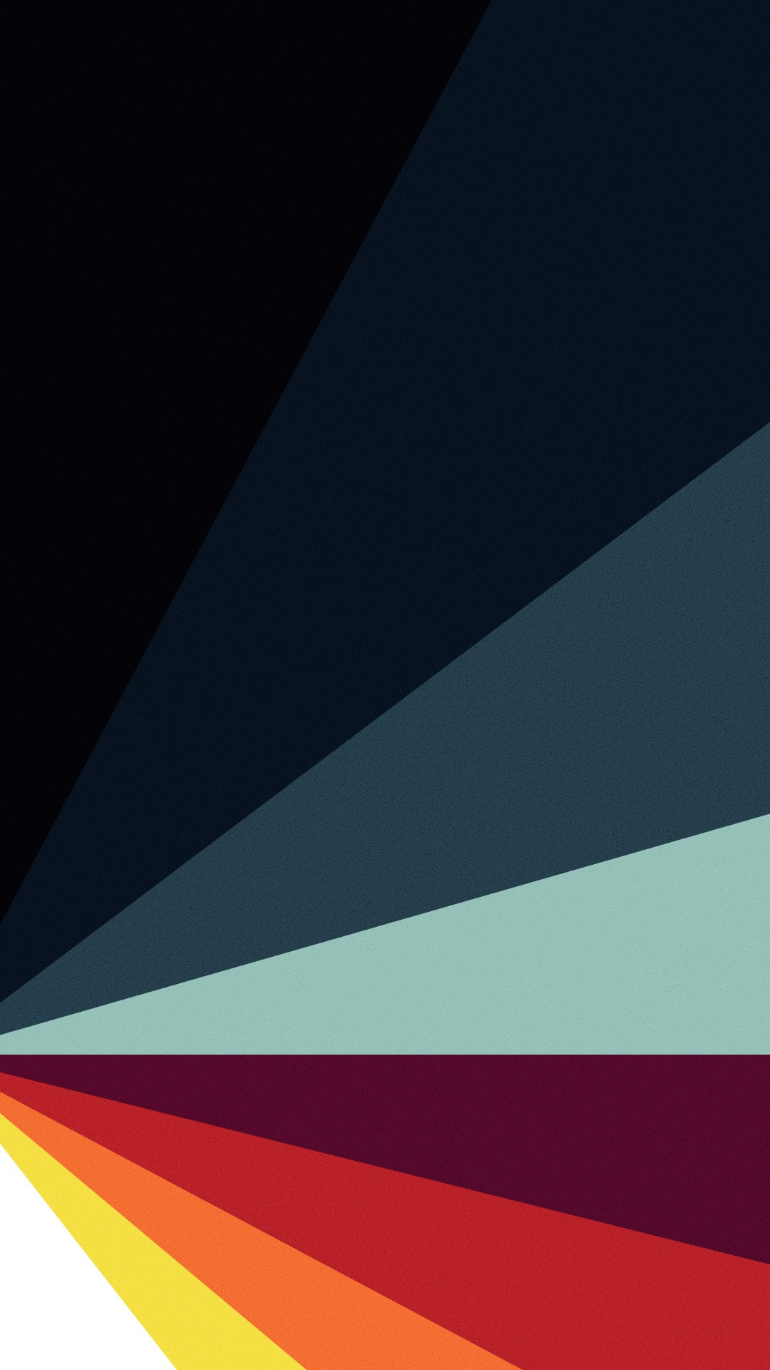 Abstract phone wallpaper with colorful geometric shapes radiating from the bottom left corner against a dark backdrop