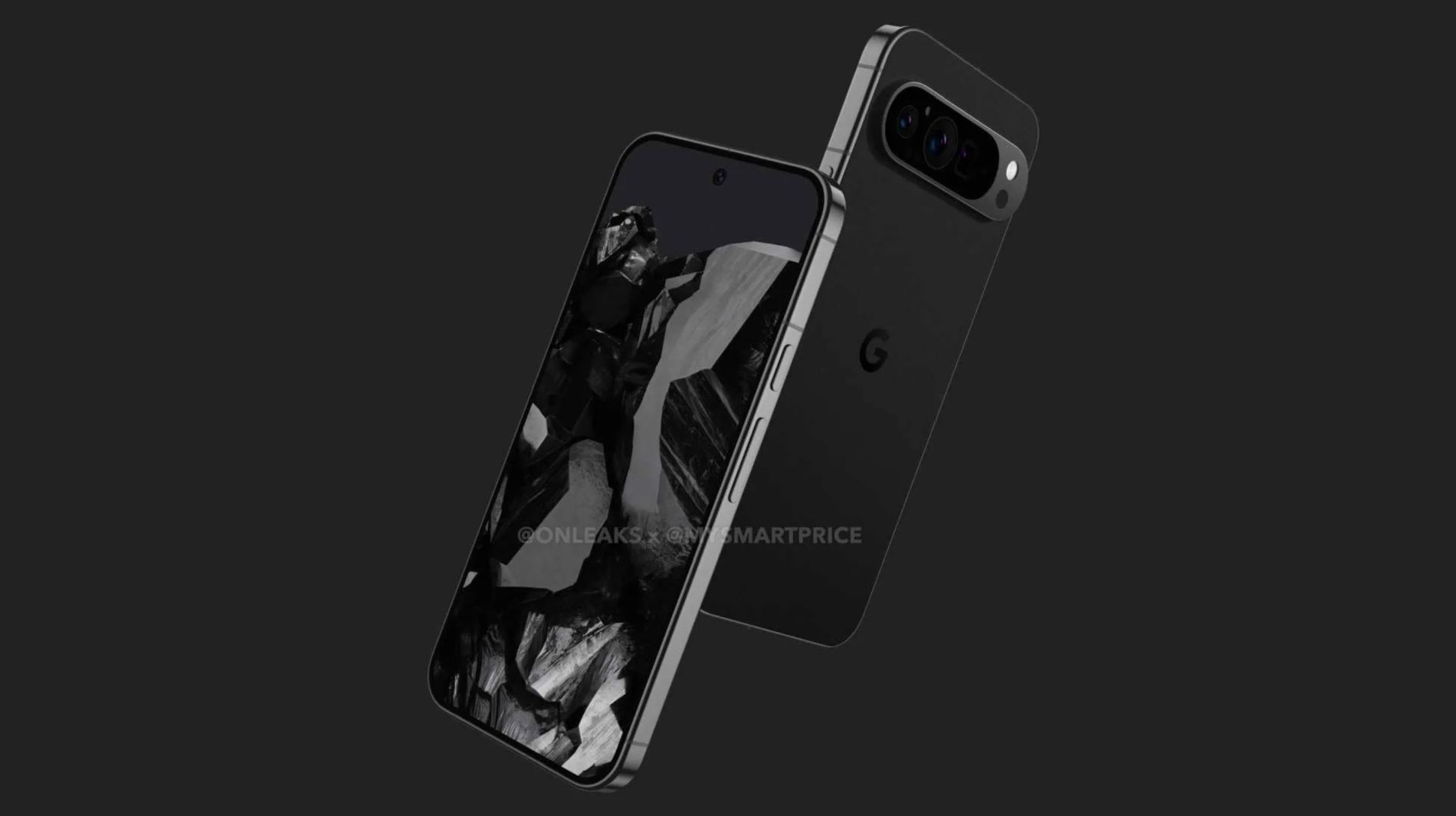 Leaked render of the Google Pixel 9 showcasing its black variant and potential wallpaper design