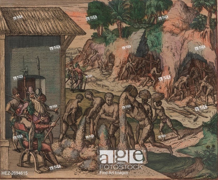Slaves Pour Ore In Front Of European Soldiers The Background