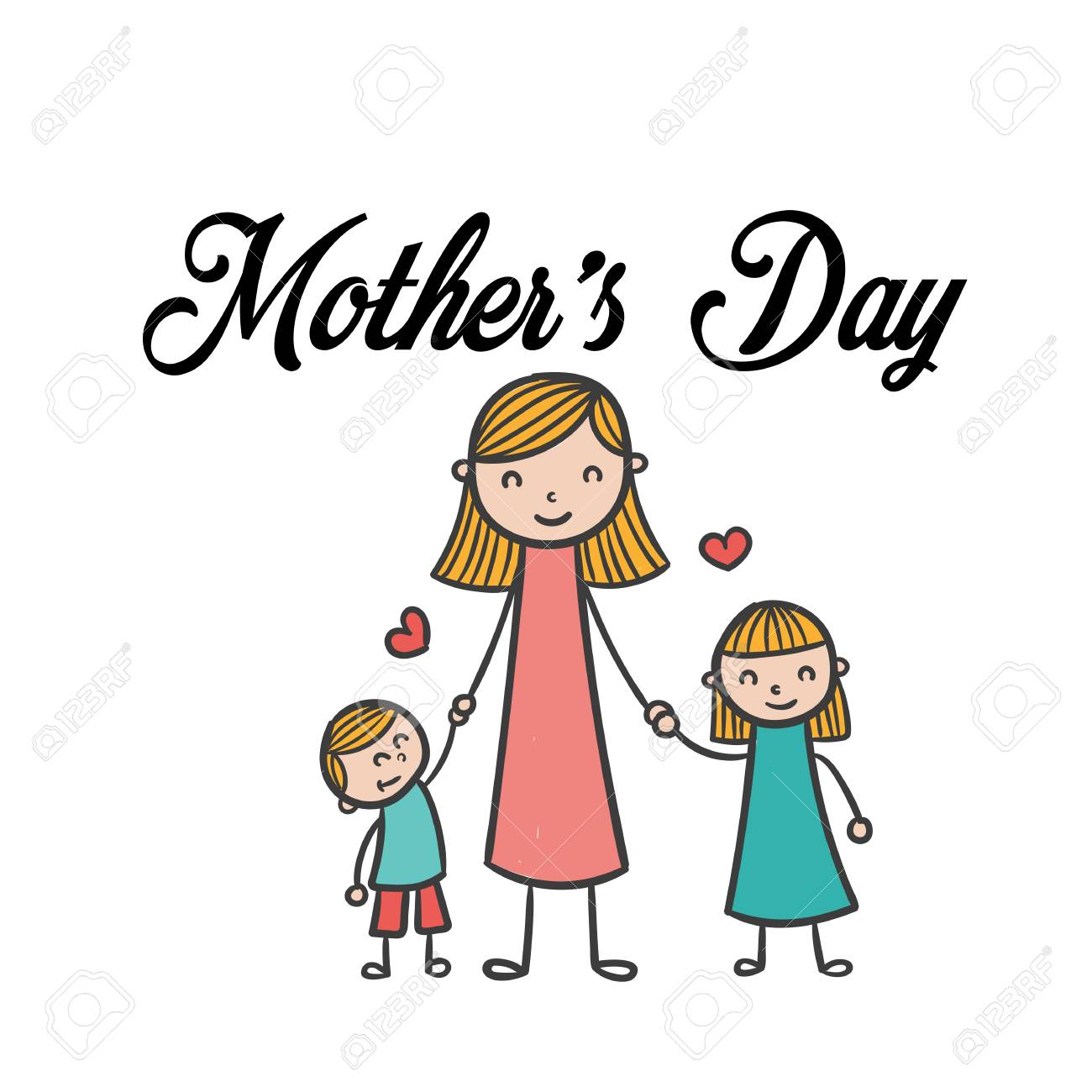 Mother S Day Mom Daughter And Son Background Vector Image Royalty