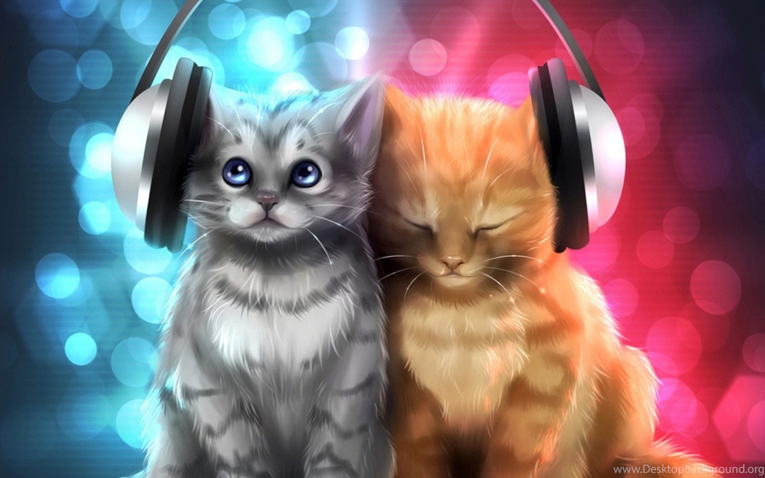 Animal Cat Cats Artwork Art Kitten Headphones Wallpaper