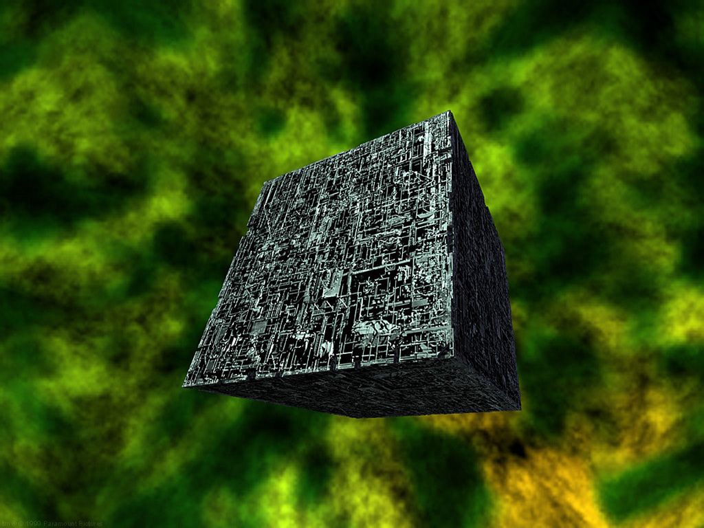 Borg Cube Green Background Wallpaper Star Trek
