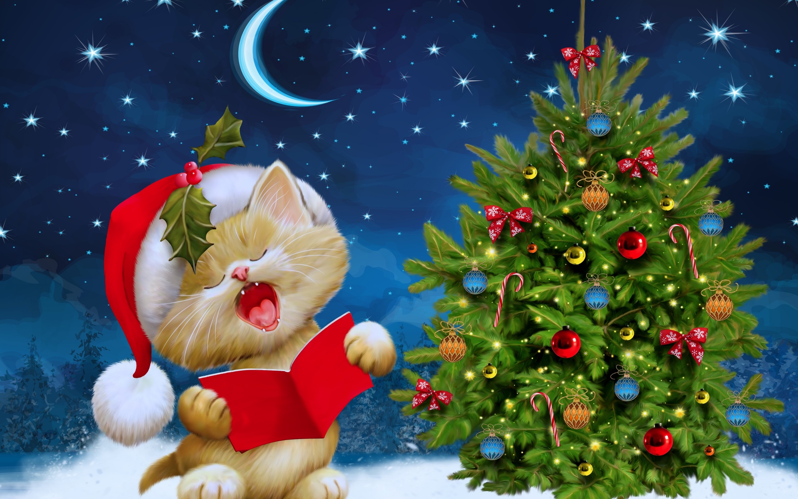 Merry Christmas Kitten Ultra HD Wallpaper UHD