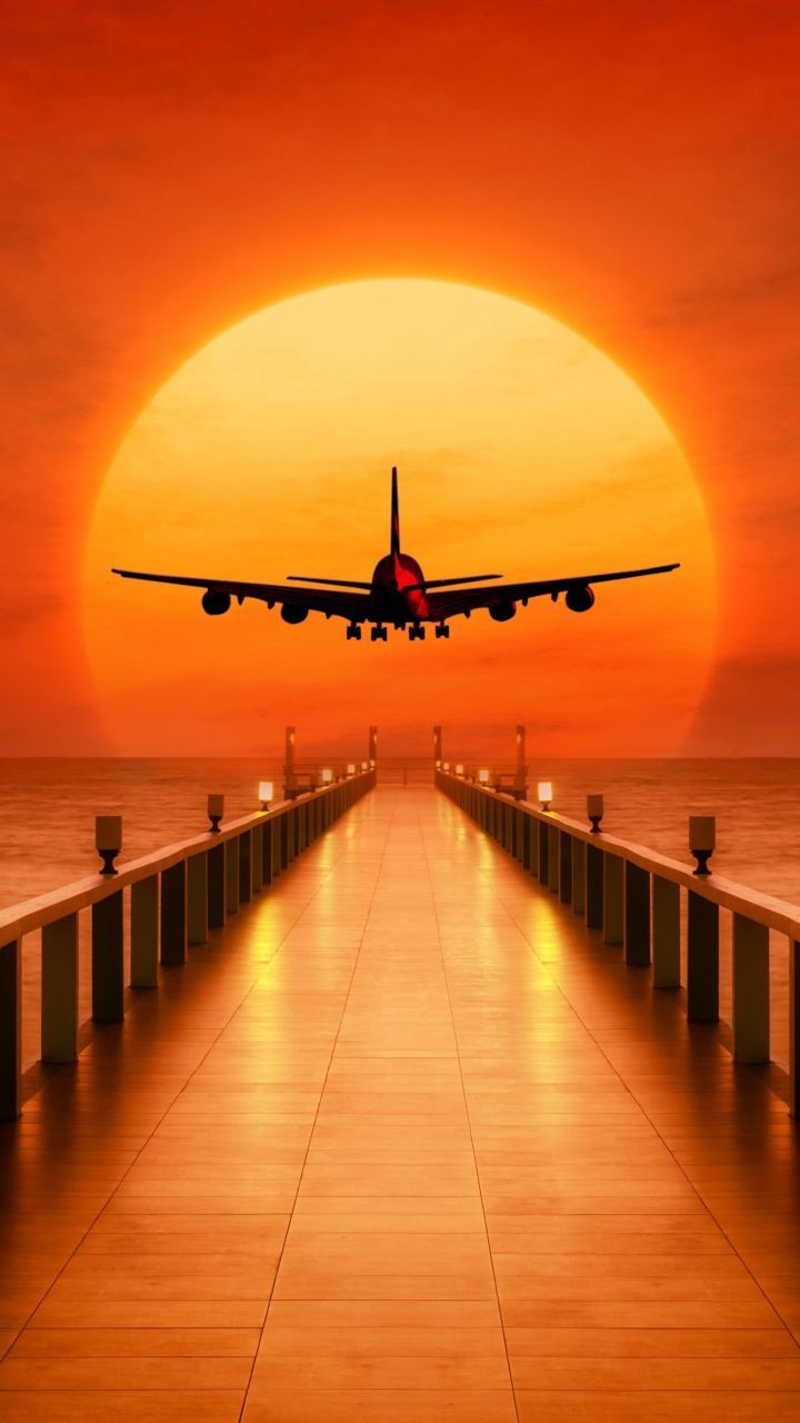 Airplane Sunset Wallpaper Top Background