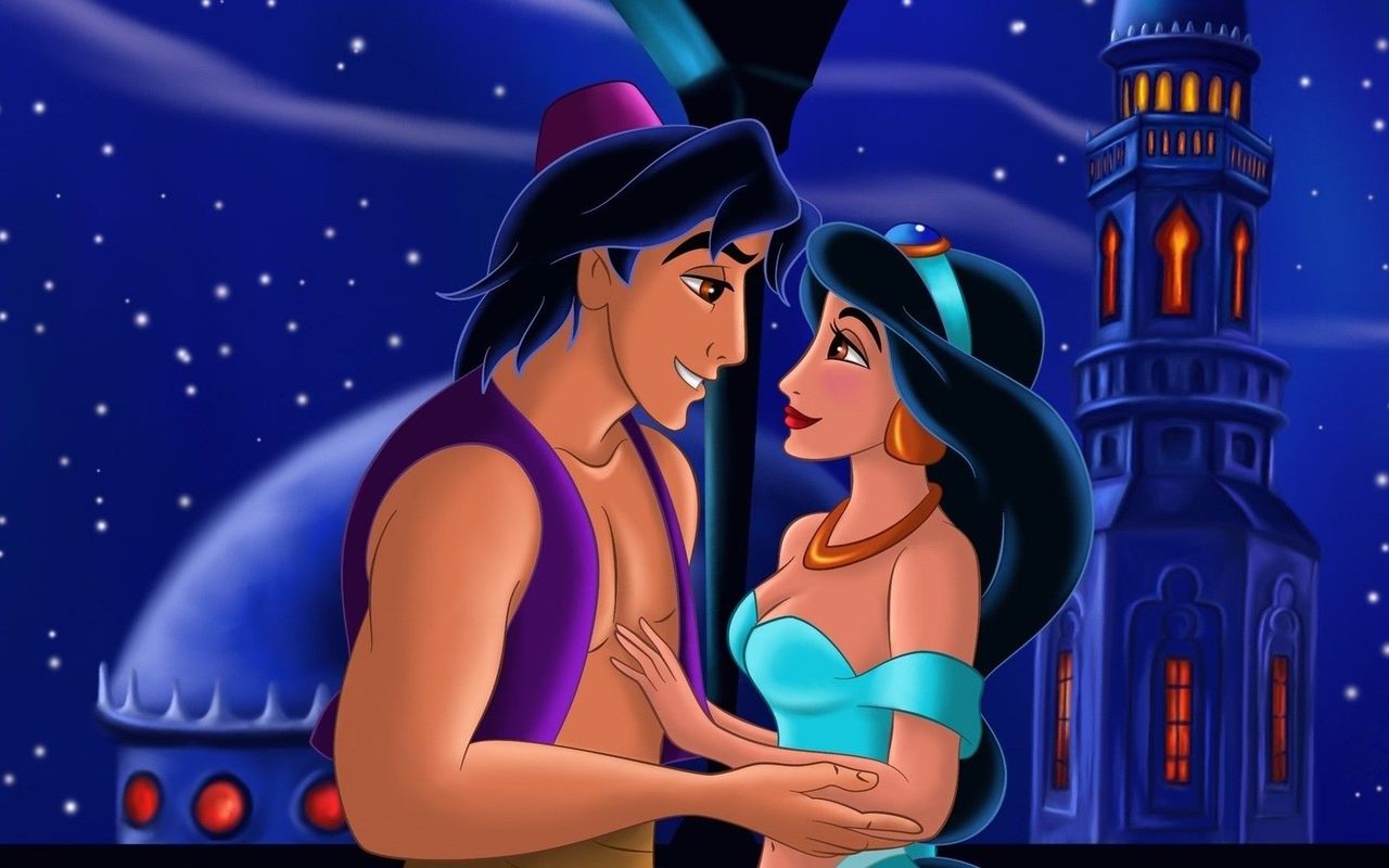 Aladdin Looking At Jasmine Widescreen Wallpaper