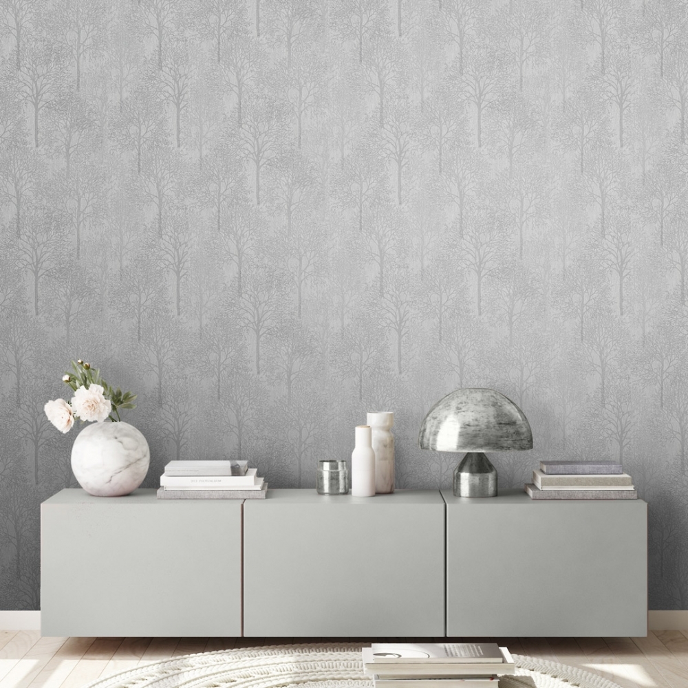 Henderson Interiors Lux Textures Chenille Forest Wallpaper Silver