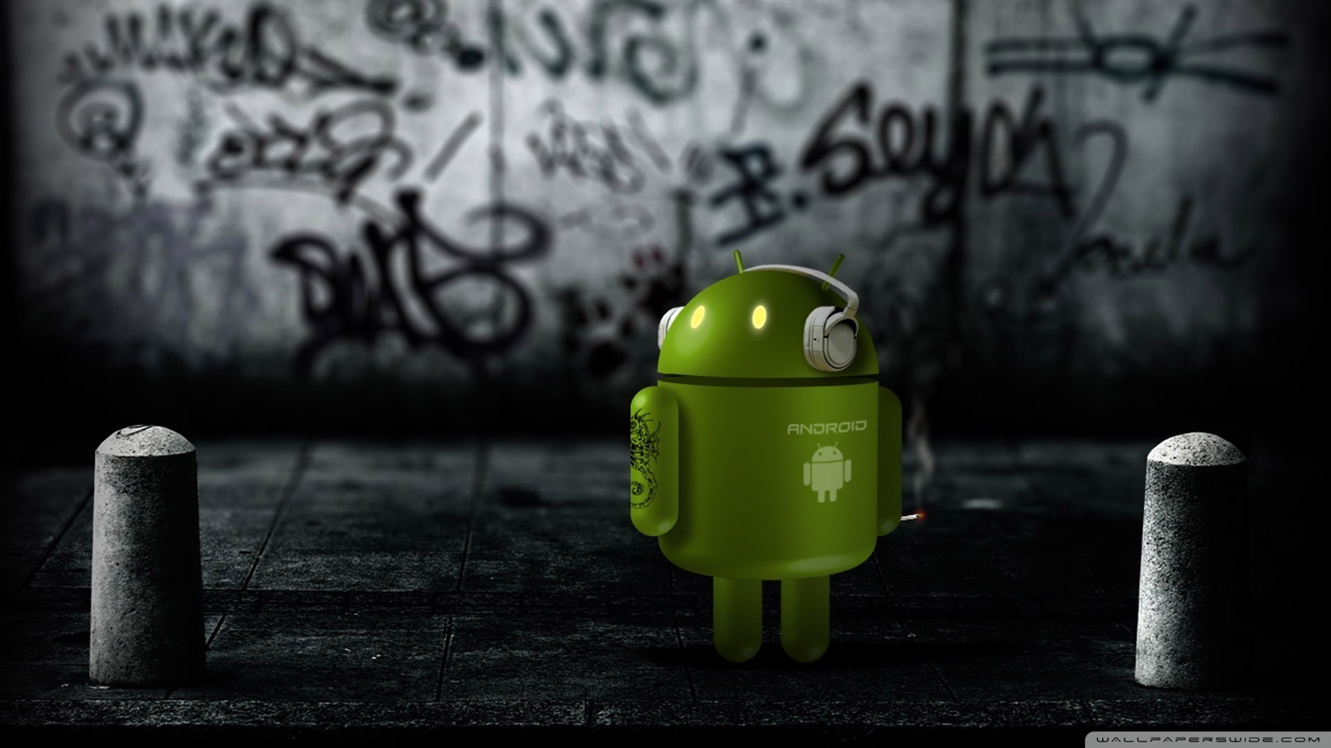 Android Robot Listening To Music Wallpaper