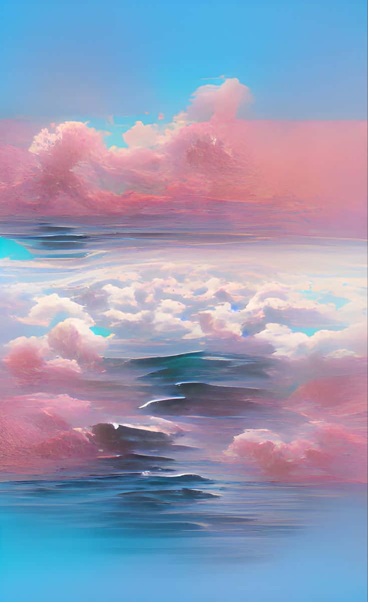 A Painting Of Clouds And Waves In Pink Blue Wallpaper