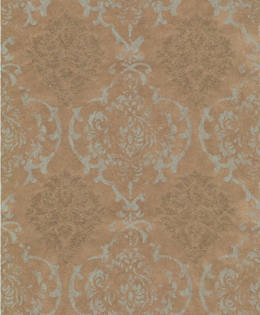Royal Embroidery Damask Wallpaper Gold Grey Traditional