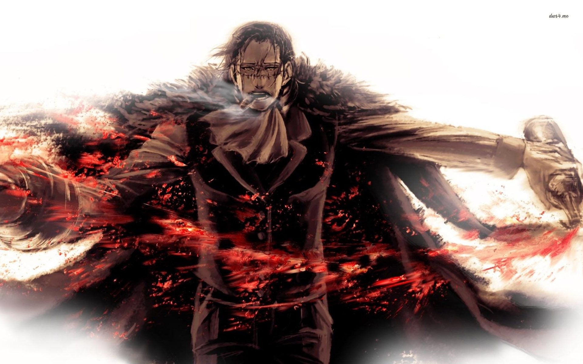 One Piece character Sir Crocodile, with a cigar in his mouth, against a white background with red, smoky effects