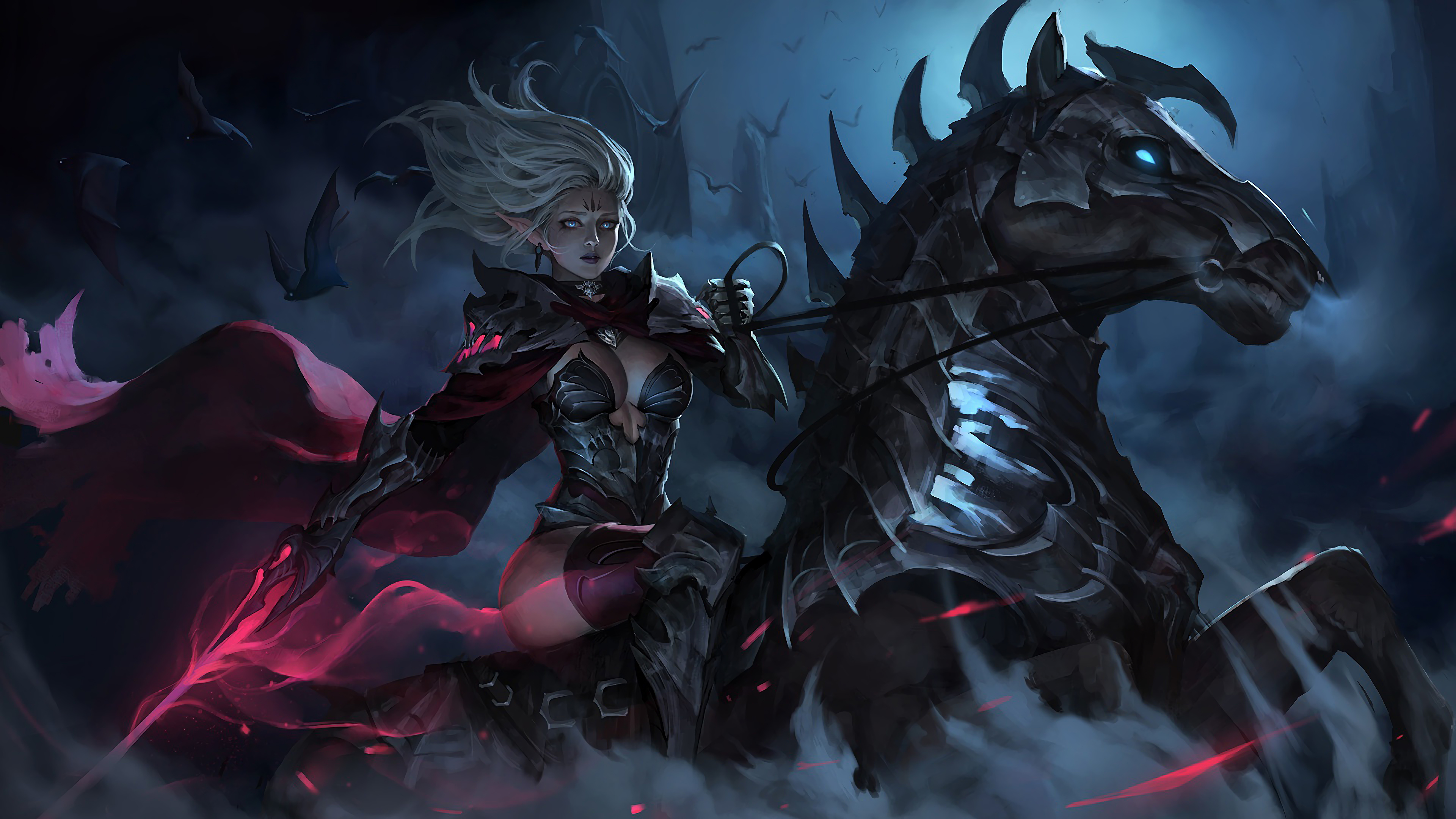 Dark Elf Warrior Riding Horse 4k Wallpaper