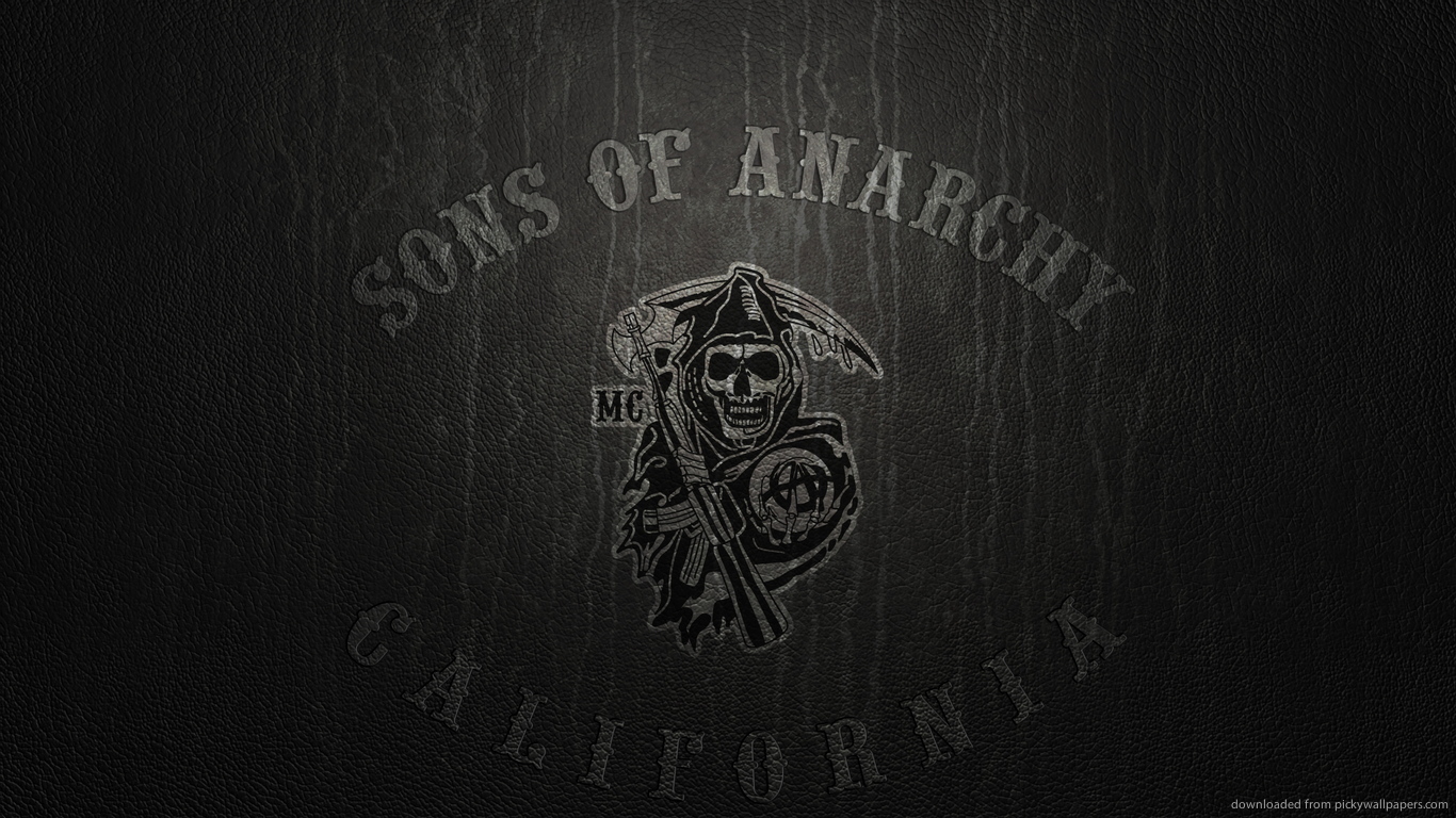 Download 1366x768 Sons Of Anarchy Logo On Leather Wallpaper