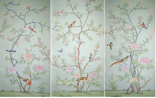 Griffin and Wong hand painted silk wallpaper panels 2 Flickr   Photo 500x316