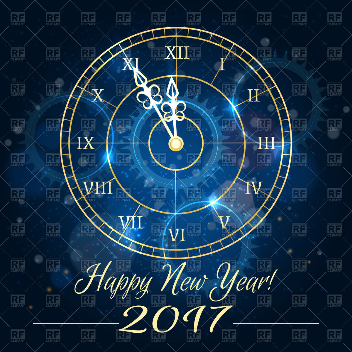 Happy New Year Background With Blue Clock Vector Image Of