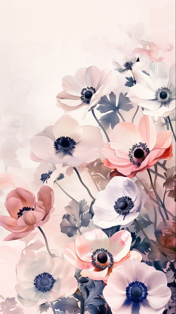 Colorful Watercolor Anemone Flowers Wallpaper