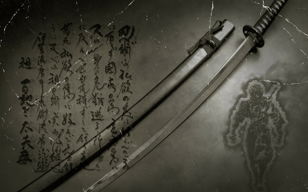 Kanji Swords Inscription Grey Wallpaper Desktop