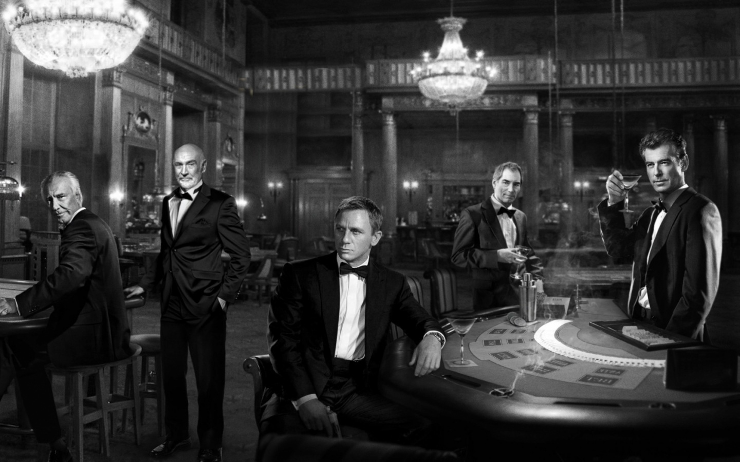 James Bond Sean Connery Timothy Dalton Monochrome Pierce Brosnan