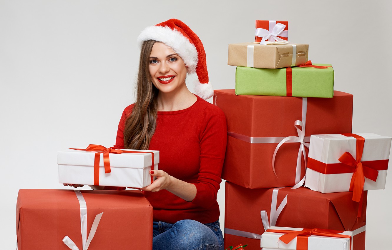 Wallpaper Girl Smile Holiday Gifts New Year Image For Desktop