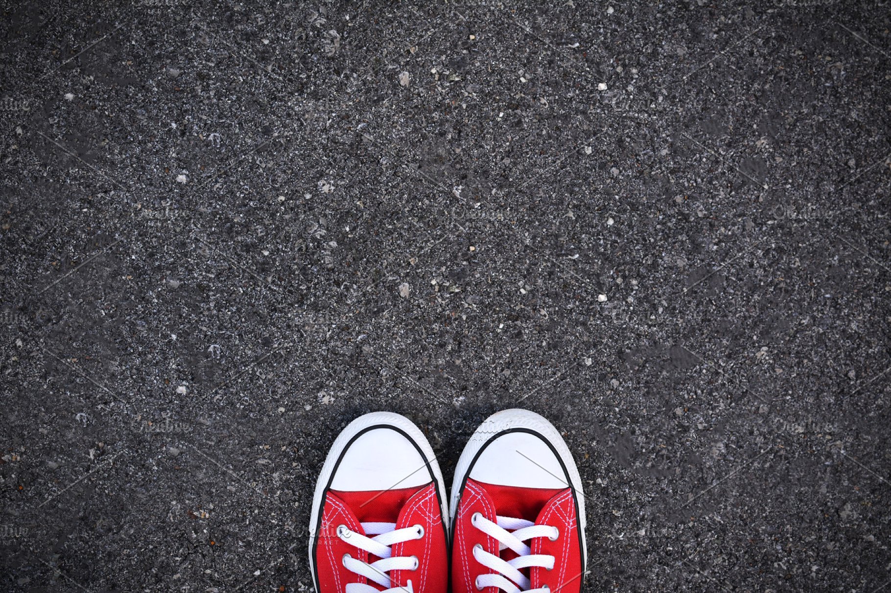 Red Sneakers On Road Background High Quality Holiday Stock