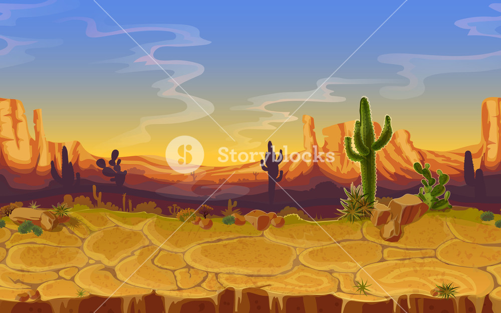 Seamless Desert Landscape Horizontal Cartoon Game Banner