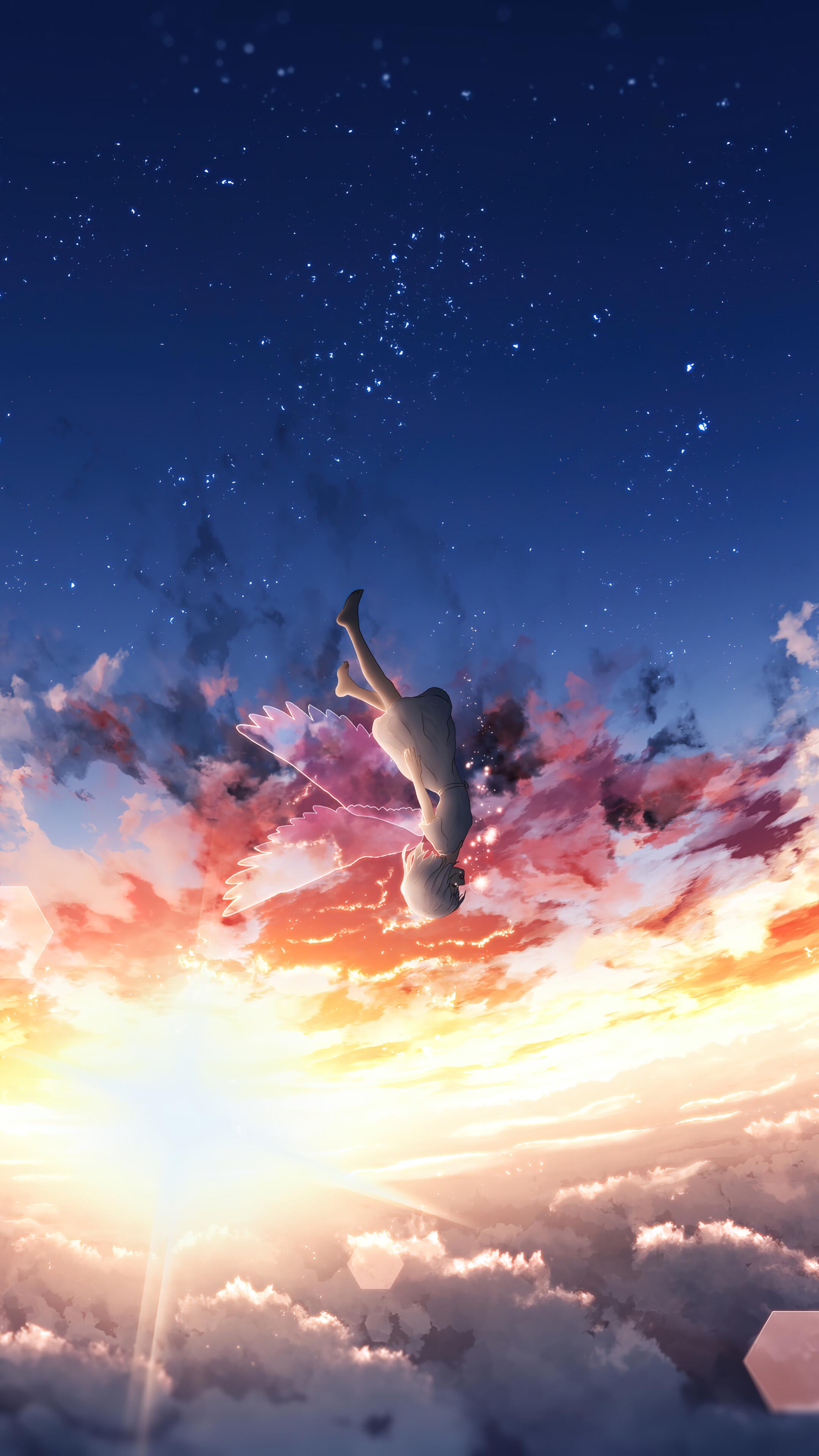 Anime Girl Angel Clouds Sky Scenery 4k Phone iPhone Wallpaper 704a