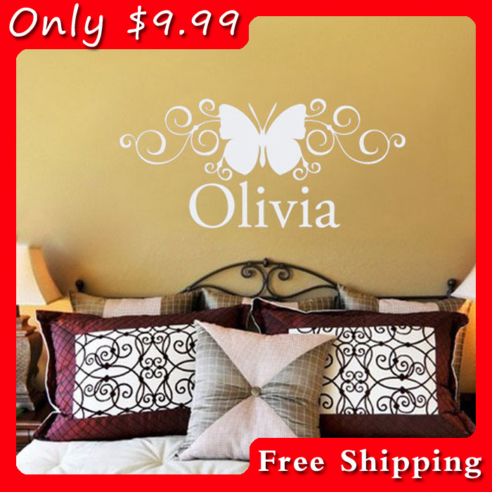 Decoration Custom Name Monogram Wall Sticker Gril Bedroom Wallpaper