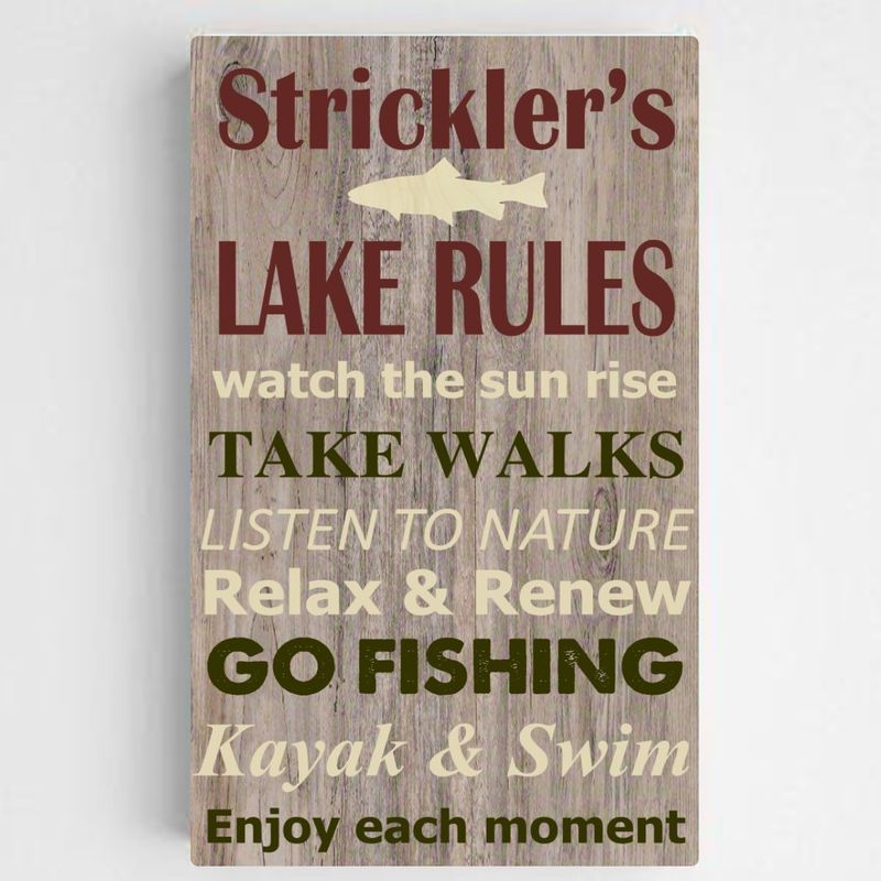 Personalized Lake Rules S Sign Brown Background Monogram Online