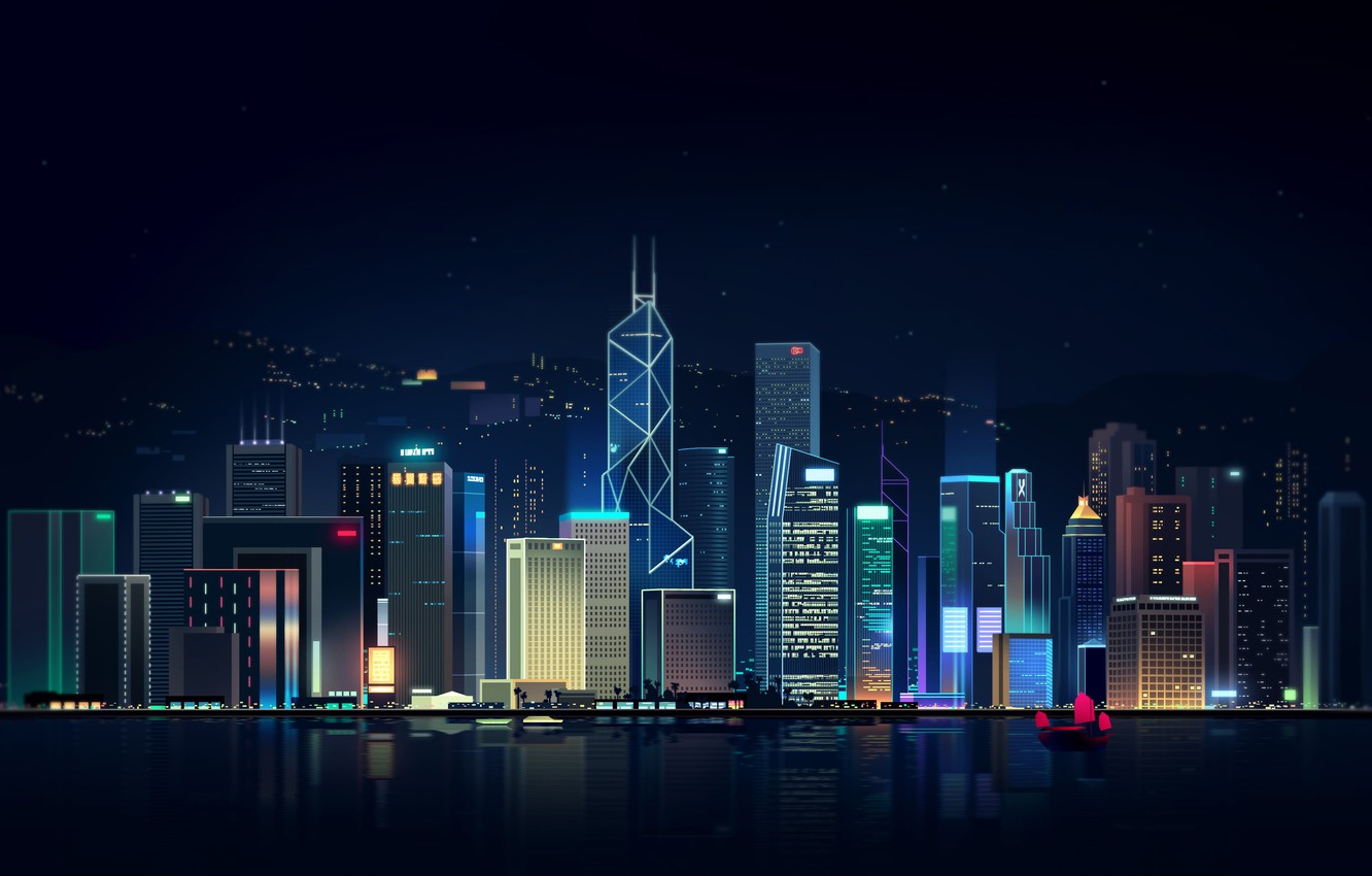 Wallpaper Reflection Sea Hong Kong Night Vector The City