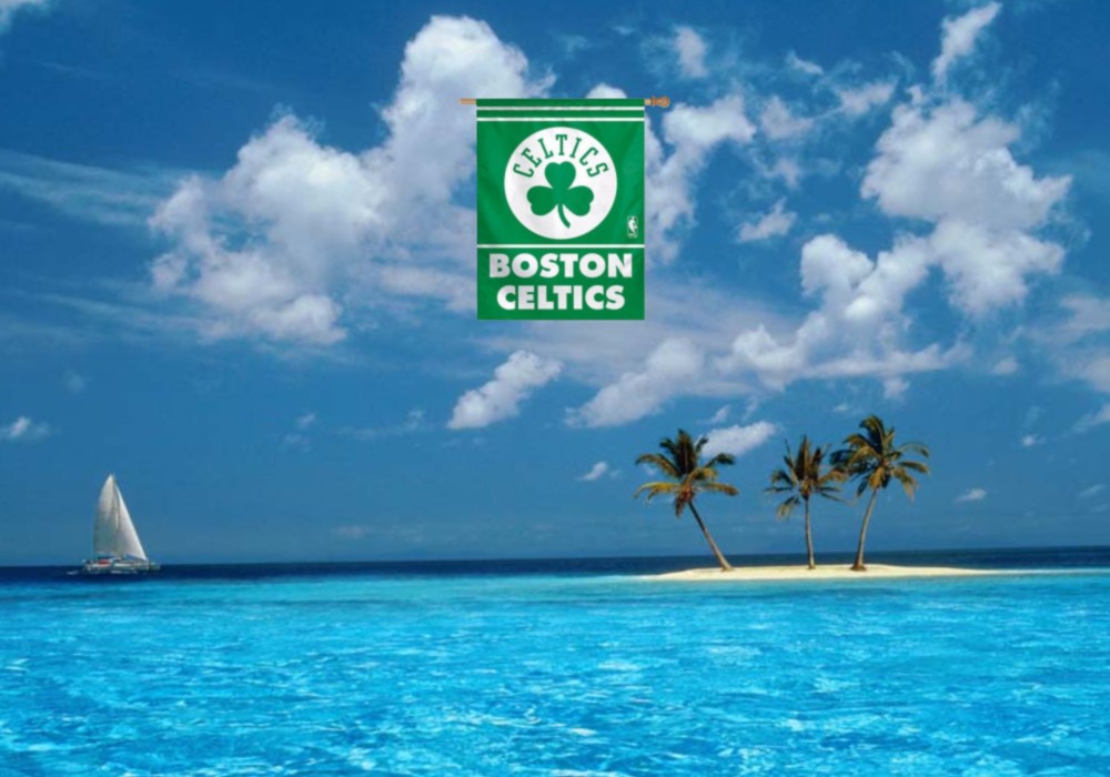 Boston Celtics Fans Wallpaper Flag In Blue Island Background
