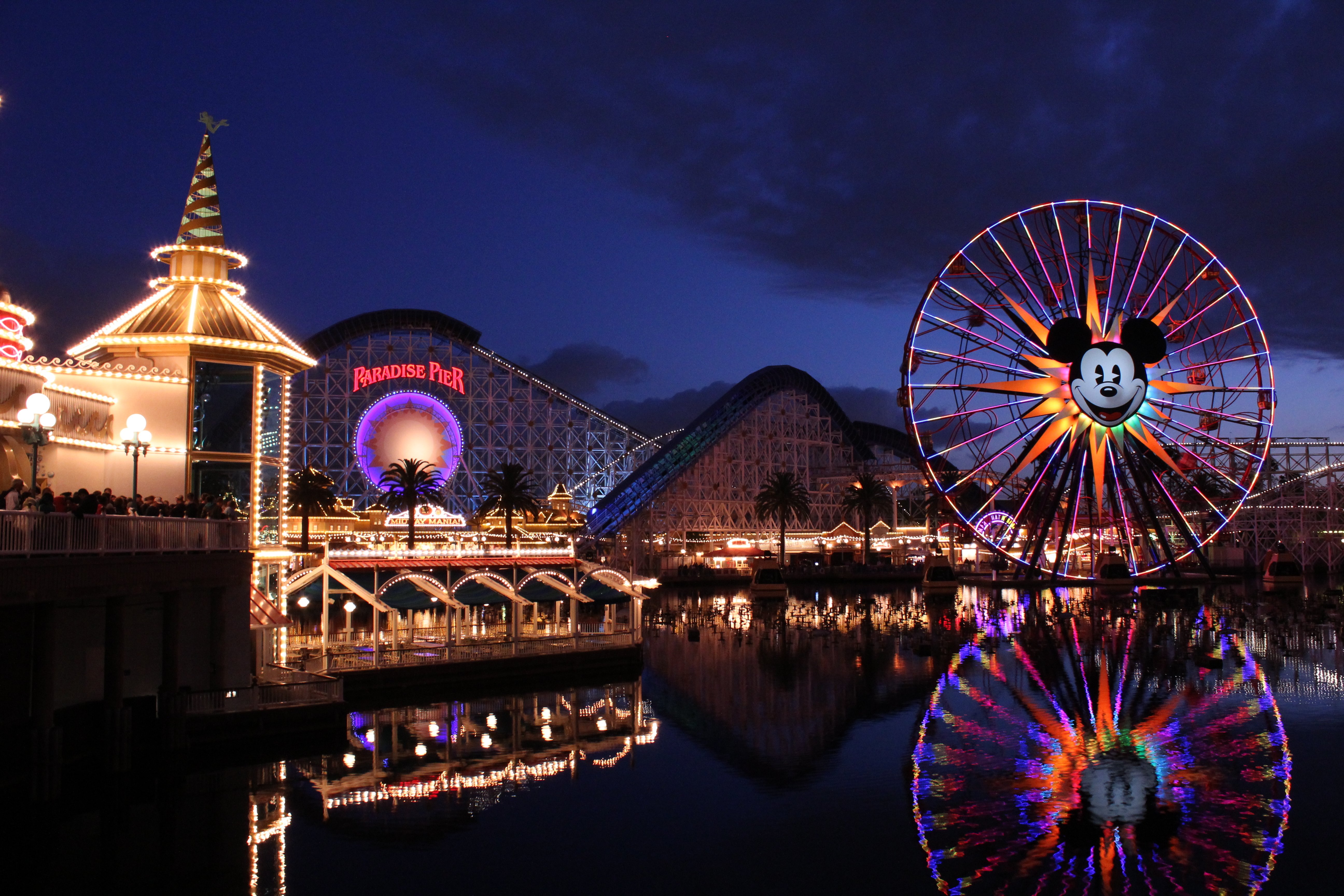 Usa Disneyland Night Ferris Wheel California Paradise Pier Adventure Resort Cities Wallpaper