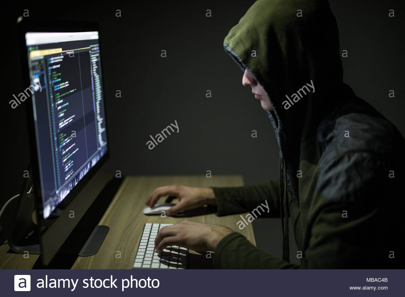 Hooded Puter Hacker Stealing Information With Pc Dark