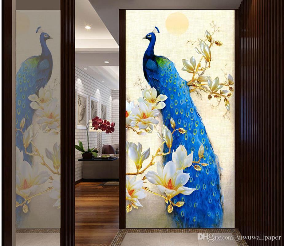 Noble Blue Peacock Magnolia Oil Painting Mystery Mural 3d