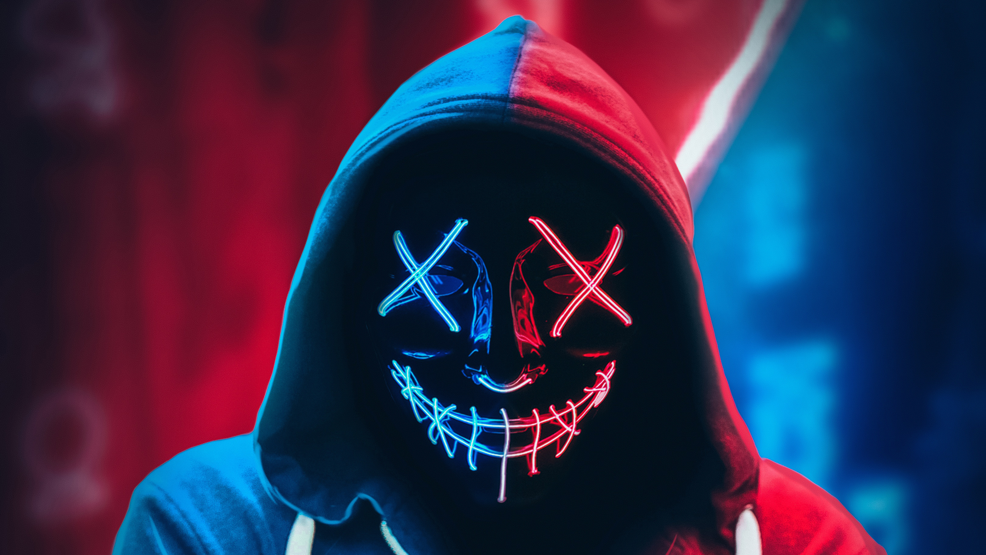 Neon Mask Hoodie 4k HD Photography Wallpaper Image Photos And Picture