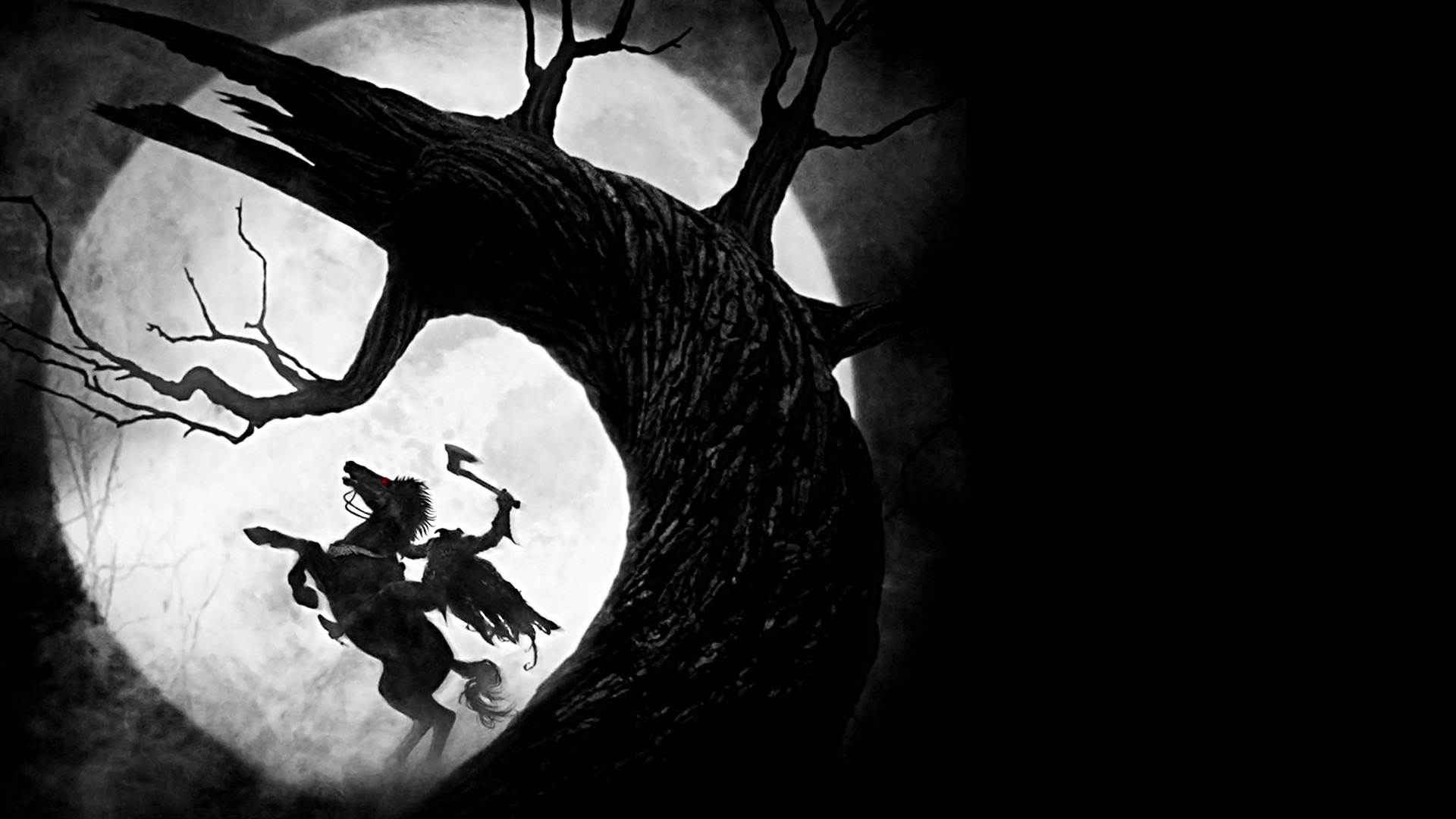 Sleepy Hollow Headless Horseman Moon Tree HD Wallpaper