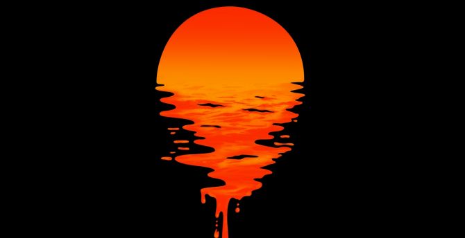 Lake Sunset Orange Minimal Dark Wallpaper HD Image Picture