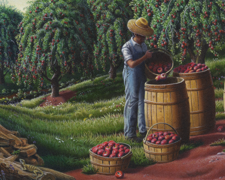 Autumn Apple Orchard Harvest Folk Art Farm Landscape Painting Prints