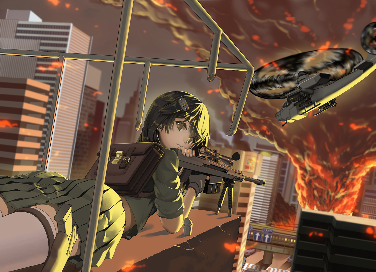 Anime Girls Sniper Rifle Weapon Gun Ah Apache City M82a1