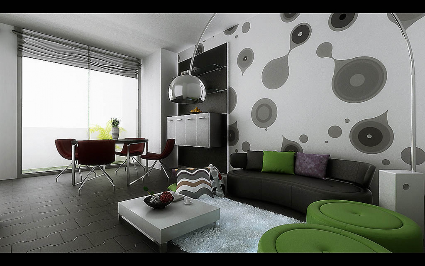 Modern living room with wallpaper wall