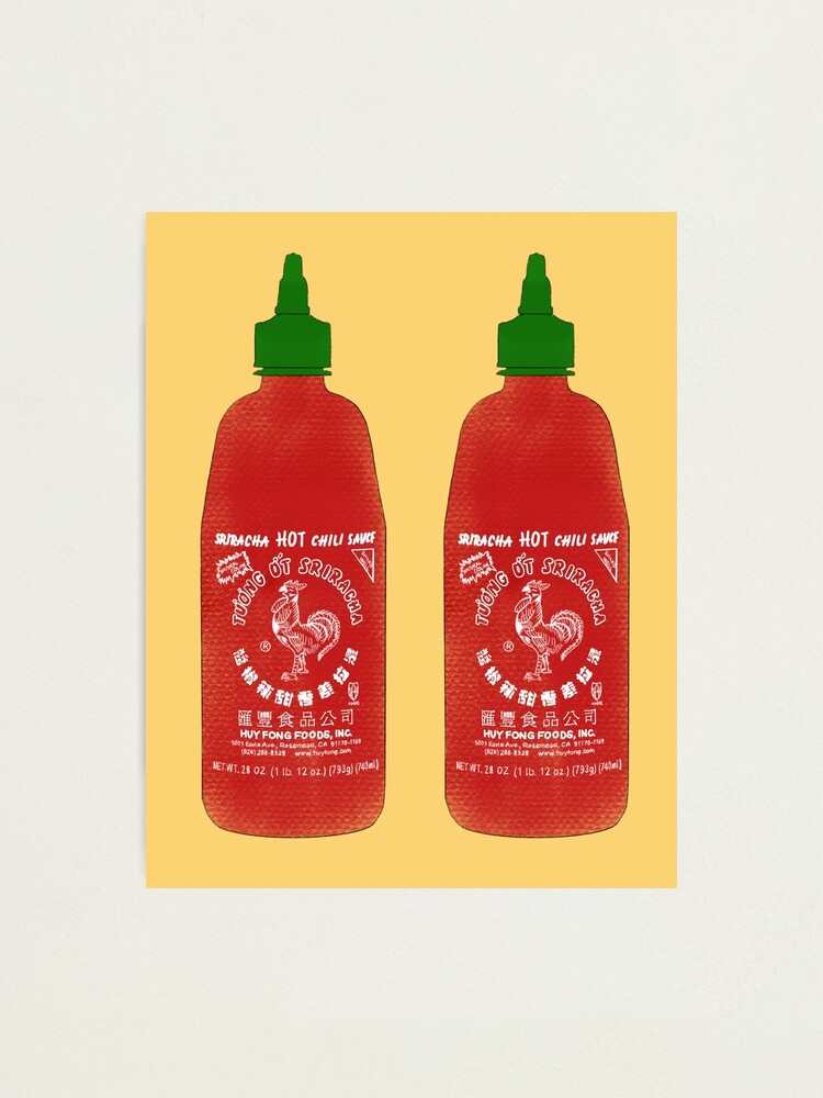 Sriracha Bottles Yellow Background Photographic Print By