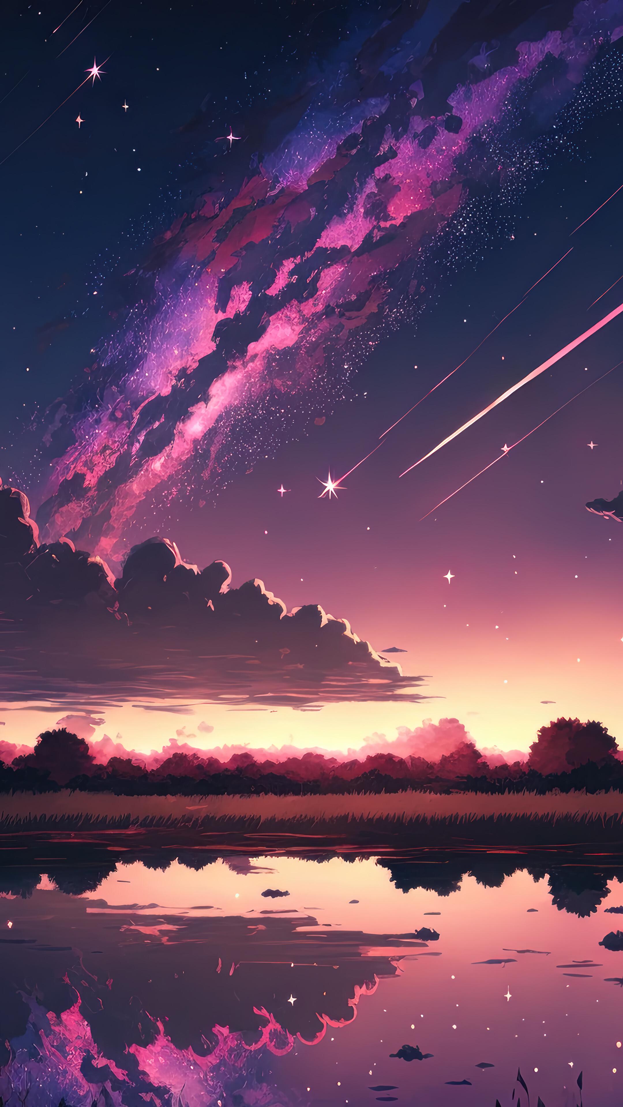 Sunset Anime Comet Stars Scenery 4K Wallpaper iPhone HD Phone 7710i