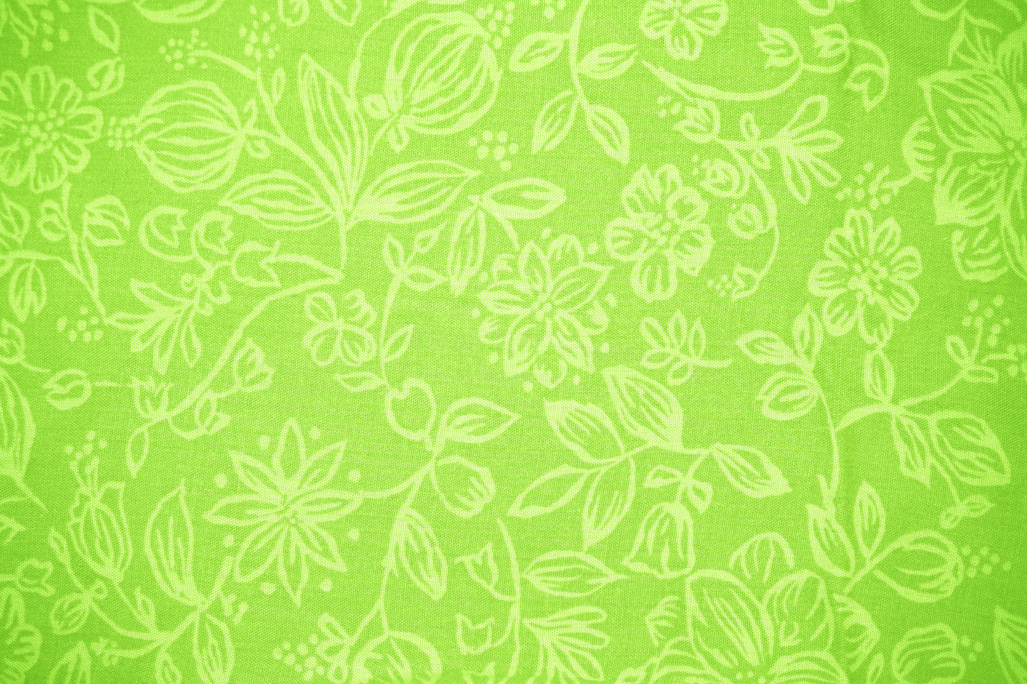 Lime Green Fabric with Floral Pattern Texture   Free High Resolution