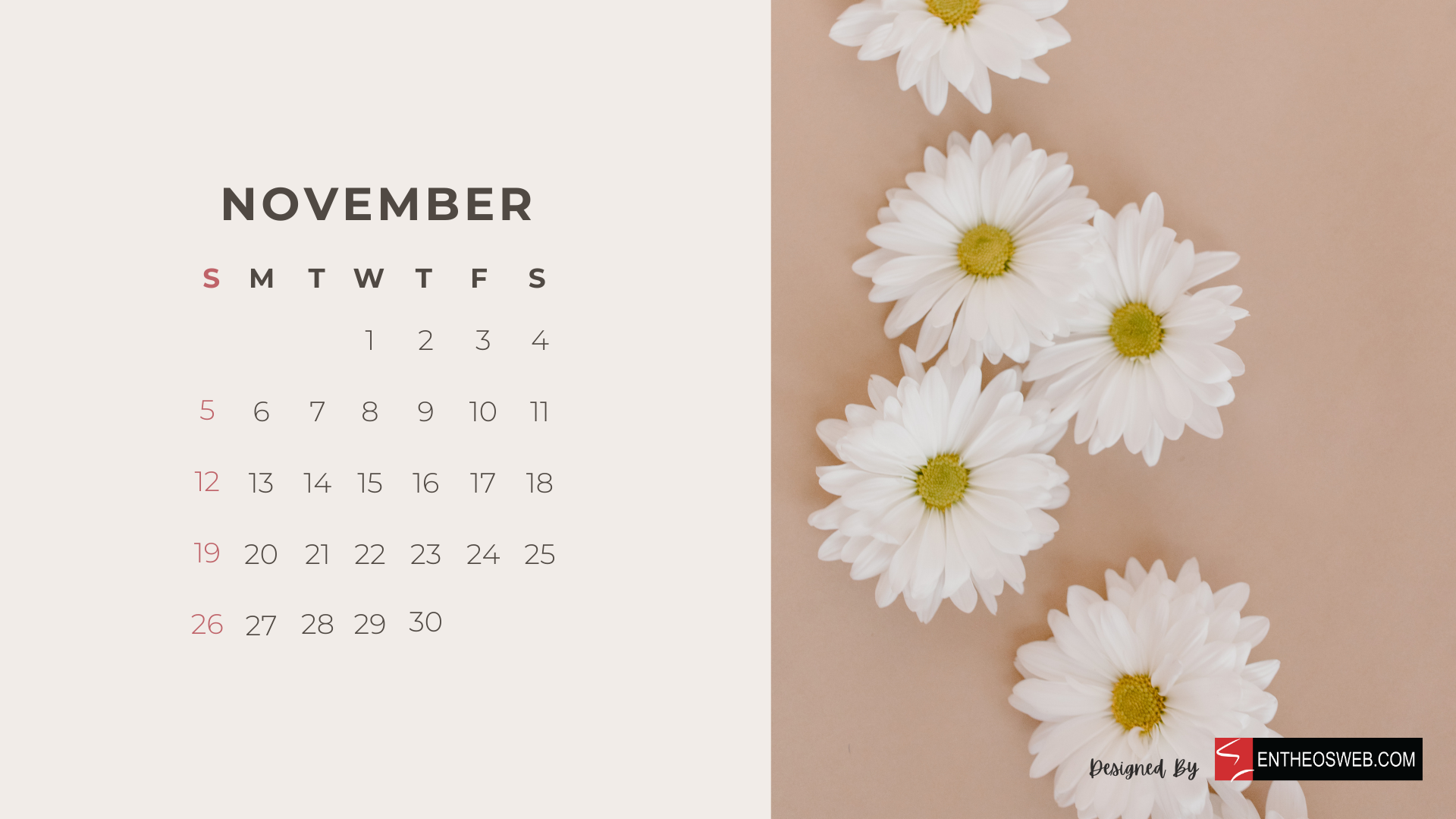 Beautiful Flowers Monthly Calendar For Desktop Wallpaper And