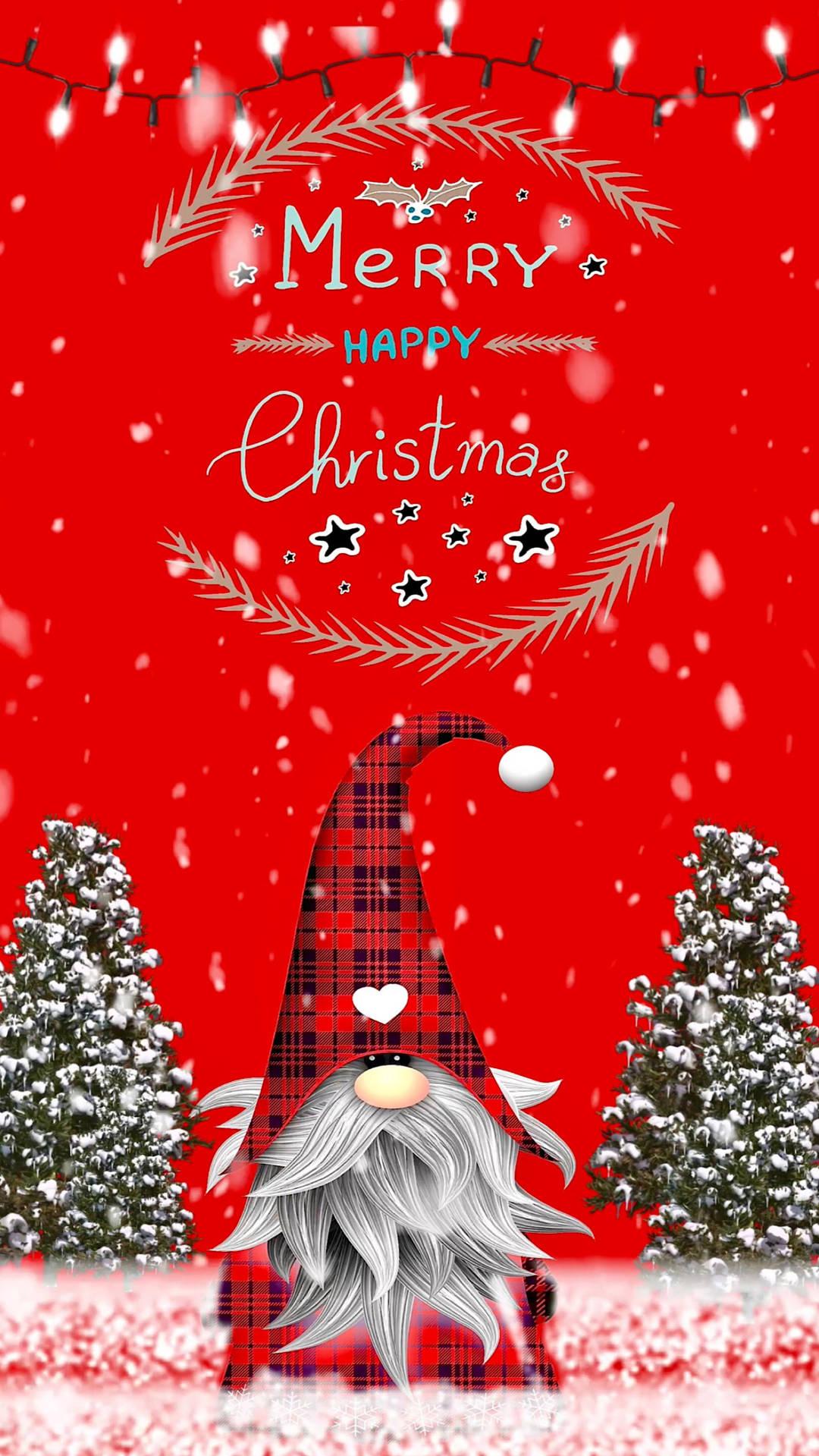 Download Cute Merry Christmas Plaid Gnome Wallpaper