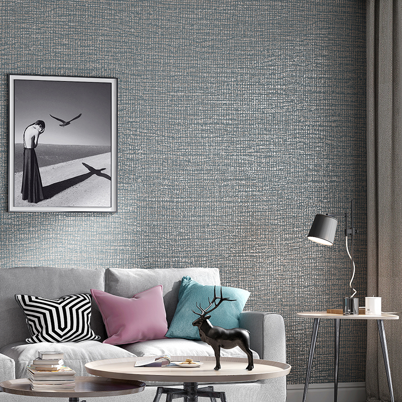 Simple Plain Metallic Grasscloth Textured Wallpaper Dinning Room