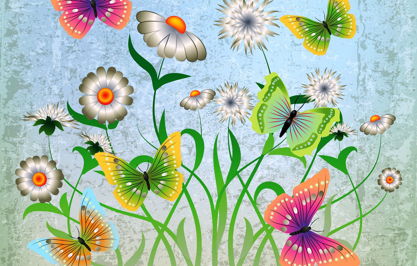 Wallpaper Butterfly Flowers Abstract Design Grunge