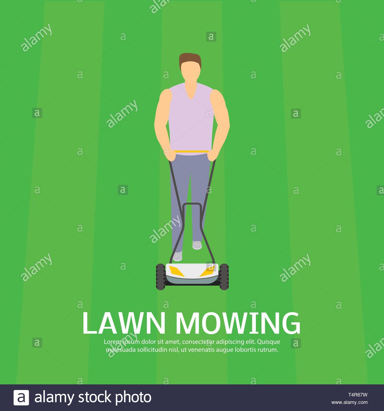 Lawn Mowing Sport Field Concept Background Flat Style Stock